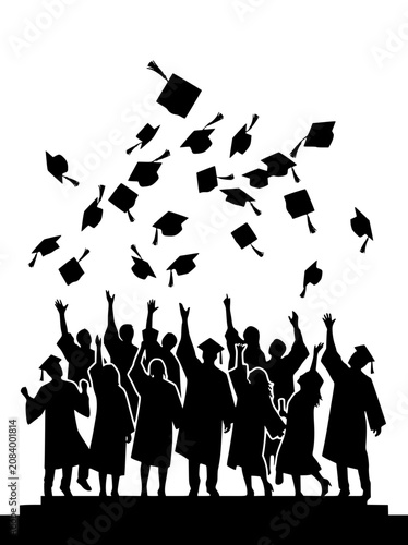 Silhouette of Graduates Celebrating and Tossing Their Caps in the Air