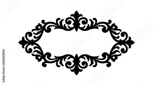 Vintage Black Ornate Oval Frame with Floral Flourish Details