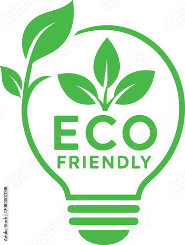 Eco friendly light bulb icon with green leaves
