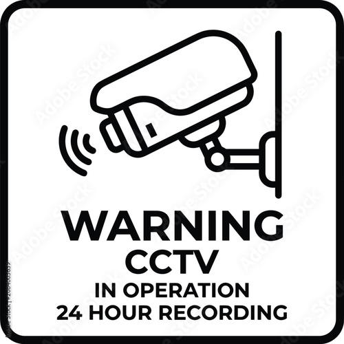 Cctv warning sign with surveillance camera icon