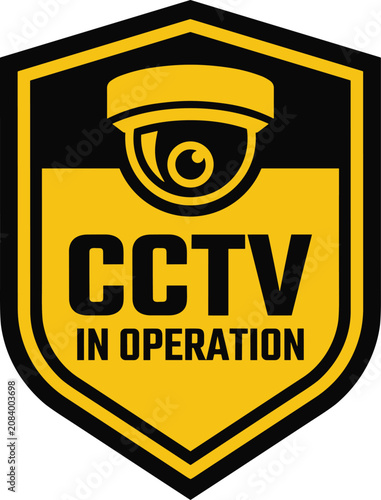 Cctv surveillance camera in operation shield logo
