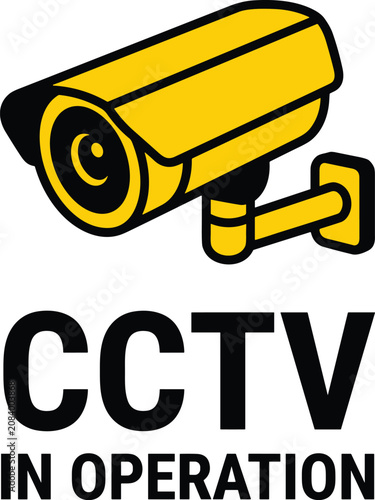 Yellow cctv camera icon in operation sign
