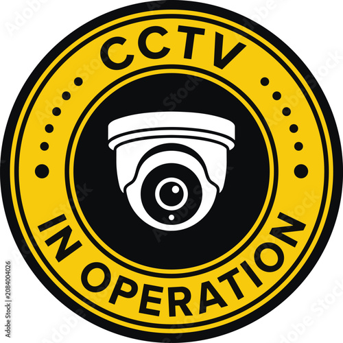 Cctv camera in operation yellow black badge icon