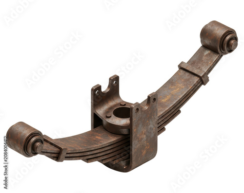 Rusty heavy duty leaf spring suspension part for truck transparent background