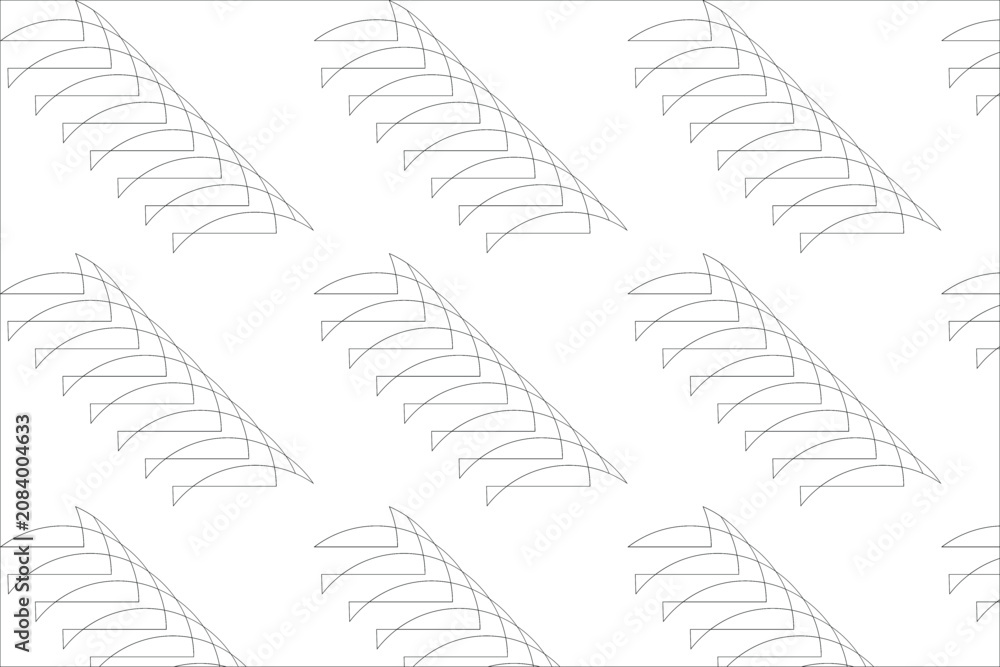 Obraz premium Abstract palm leaf line art pattern with minimalist tropical foliage shapes on gray floor.