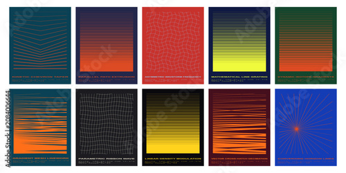 Photos Set of abstract geometric line art posters with minimalist patterns