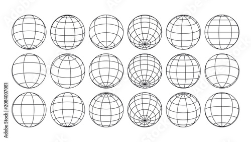 Foto Set of wireframe globes with latitude and longitude lines