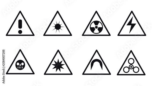 Set of warning hazard signs