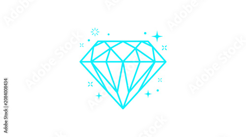 Slika na platnu Shiny Cyan Diamond Icon, Sparkling Gemstone, Luxury Symbol, Abstract Jewel, Vect