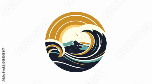 Circular Wave Design with Sun and Ocean Elements.