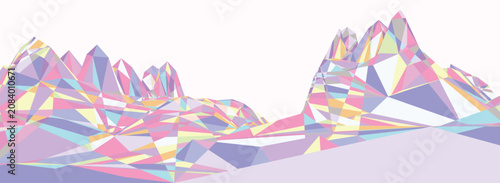 Colorfull mountains in low poly style. Polygonal iridescent pastel mountain ridges. Vector landscape background