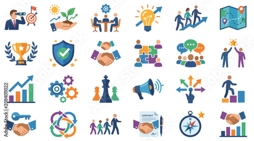 Business icons for success and growth.