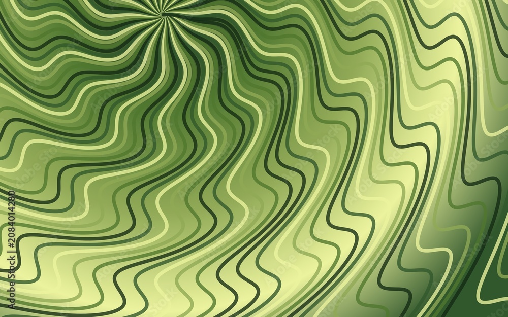 Fototapeta premium Green wavy lines abstract background with radial gradient effect.