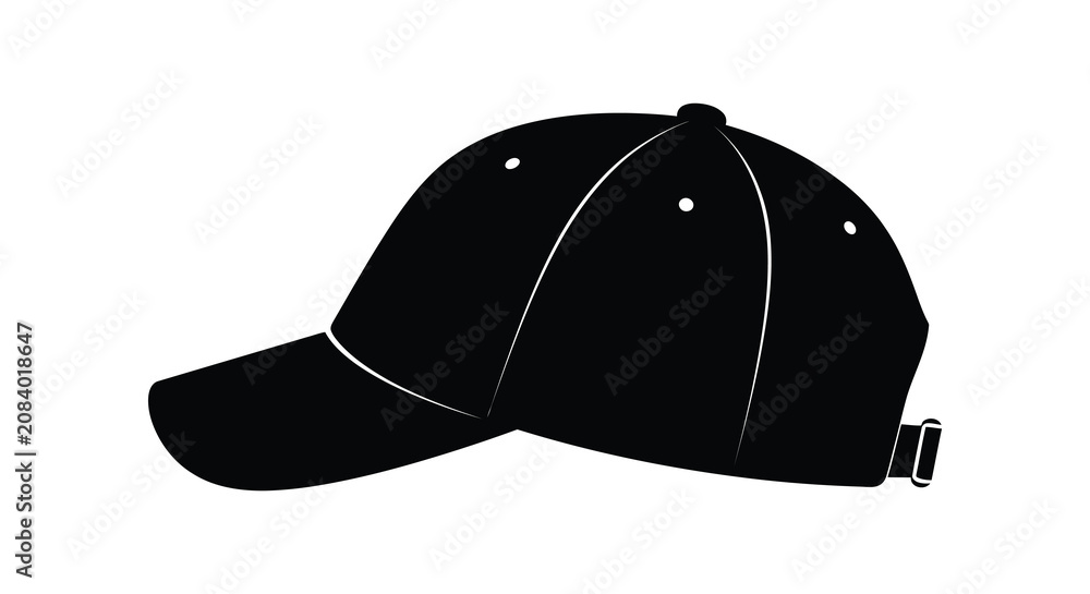 Fototapeta premium Black baseball cap with adjustable strap a dark silhouette hat headwear