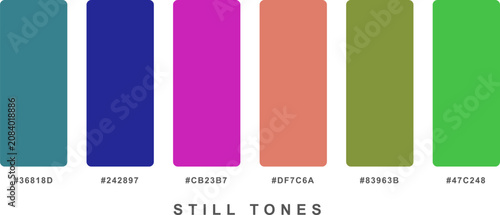 Quadro su tela Still tones color palette swatch set with six distinct professional swatches featuring cool blue green purple and orange