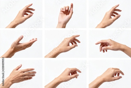 Nine Hand Gestures on White Background