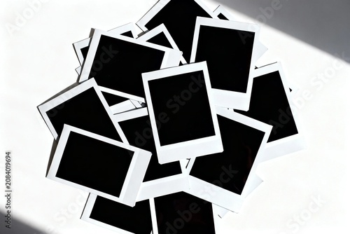 Pile of Blank Instant Photo Frames on White