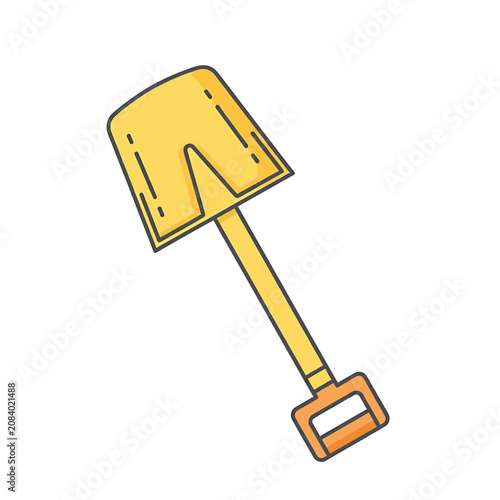 Yellow cartoon shovel with handle.