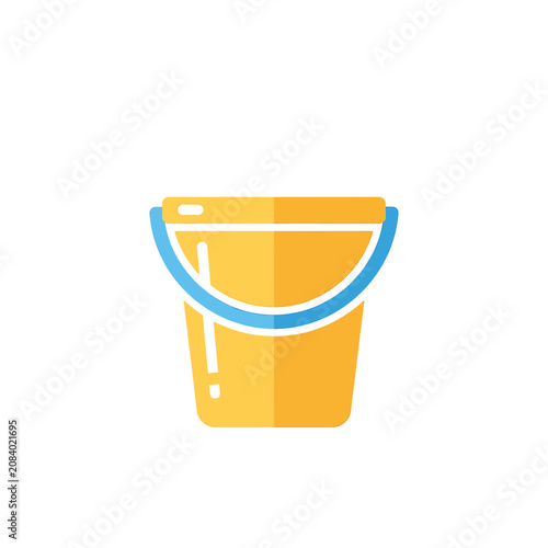 Yellow Plastic Bucket With Blue Handle.