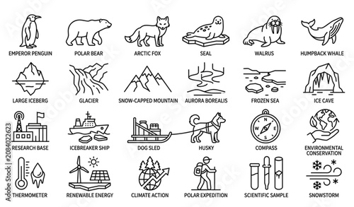 Schilderij op canvas Polar Nature Outline Icon Collection