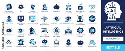 Foto Artificial Intelligence editable solid icon set