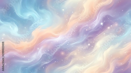 Abstract pastel clouds and sparkling stars in a dreamy galaxy sky background