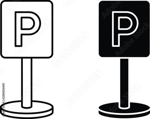 Parking sign icon set for urban infrastructure and navigation