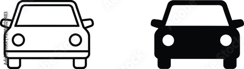 Minimalist car front view icon set in outline and solid black styles