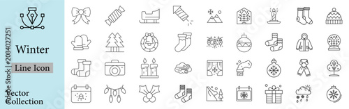 Canvastavla Winter apparel line icons vector set minimalist clothing and knitwear black and