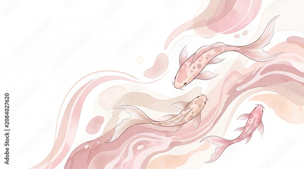 Fototapeta premium Koi Fish Illustration with Traditional Decorative Elements