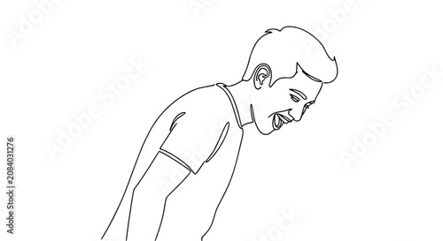 Joyful Young Man Laughing, Single Line Drawing, Minimalist Art, Happiness and Merriment