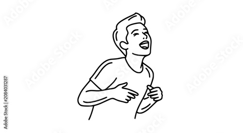 Joyful young man laughing heartily, line art illustration of happiness and fun