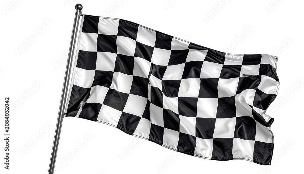 Obraz premium A checkered flag waves against a black background.