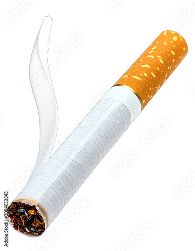 A close-up, isolated image of a lit cigarette with smoke curling upwards on a black background.