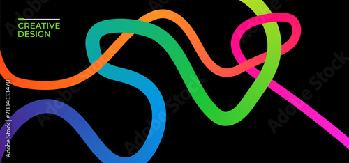 Modern Black Friday Sale Poster Design with Gradient Ribbon Lines on Black Background