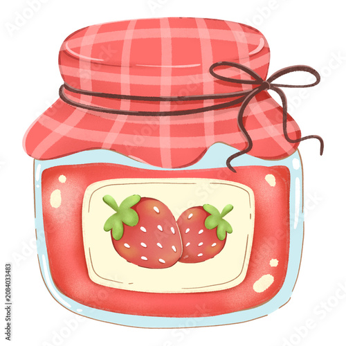 Hand drawn Kawaii Sweet Strawberry Jam Jar Illustration