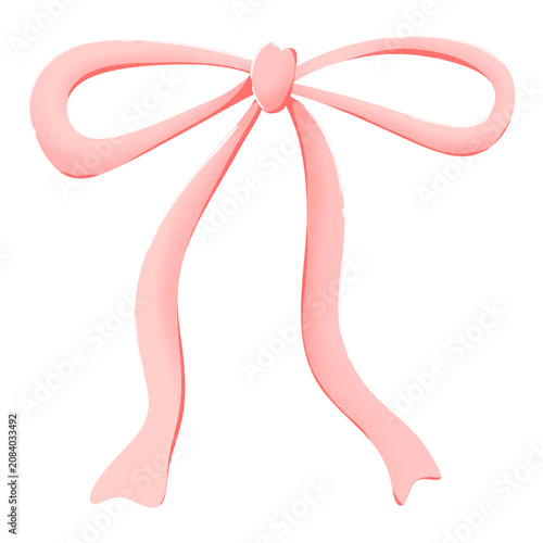Cute kawaii aesthetic pastel Pink Ribbon Bow Illustration