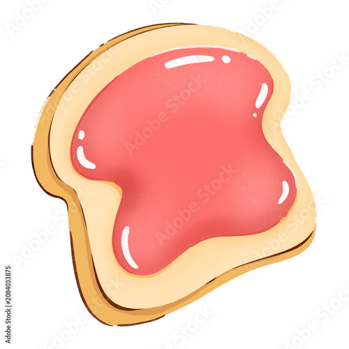Hand drawn Illustration of Toast with Strawberry Jam