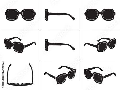 Minimalist Black Square Sunglasses Silhouettes from Multiple Angles