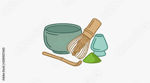Fresh green apple and wooden cutting board on blue plate.