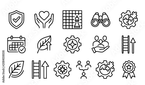 Fotografija Editable Stroke Core Values Line Icons with Integrity Vision Strategy Innovation