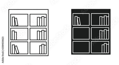 Minimalist bookshelf with books in black and white style
