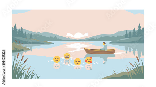 Cuadro en lienzo Ducks Swimming in Calm Water.