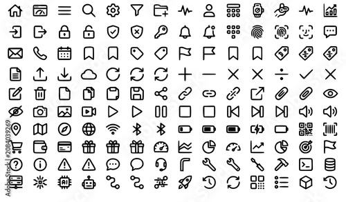 Small User Interface Line Icon Set Vector with Editable Stroke Web App Dashboard Navigation and UI Symbols