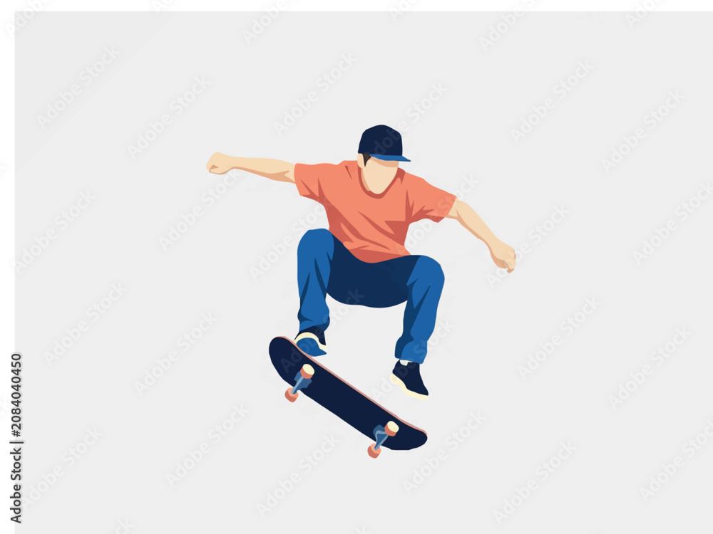 Obraz premium Young skateboarder performing a high ollie jump trick in the air vector illustration isolated on white