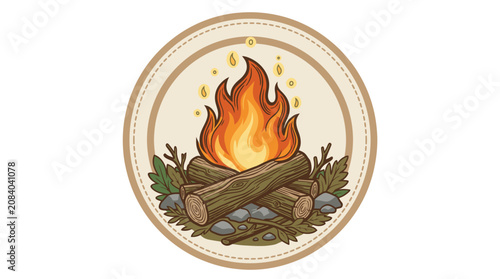 Photos Burning campfire with logs and flames.