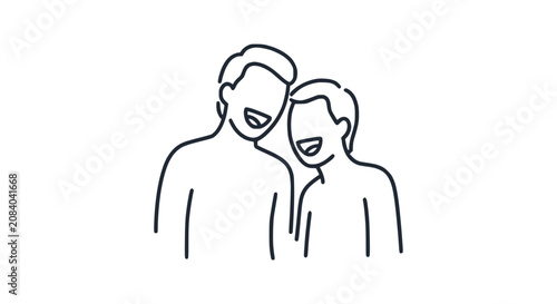 Happy father and son embracing, simple line art illustration, family bonding