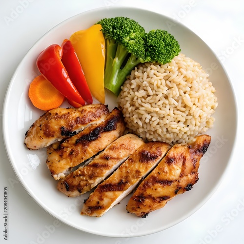 Grilled Chicken Breast with Brown Rice and Fresh Vegetables Healthy Balanced Meal