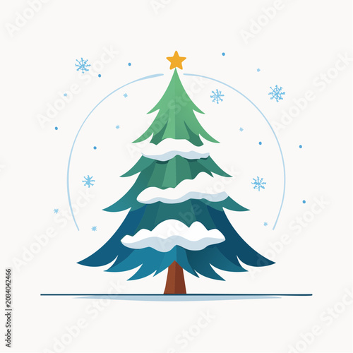 Stylized Christmas Tree with Snowflakes and Star