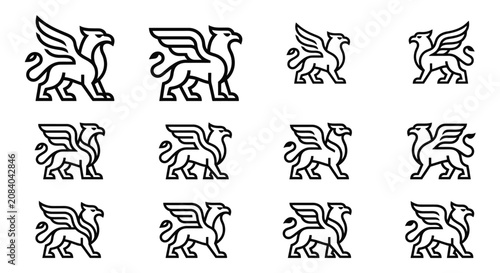 Obraz na płótnie Gryphon icons in various poses.
